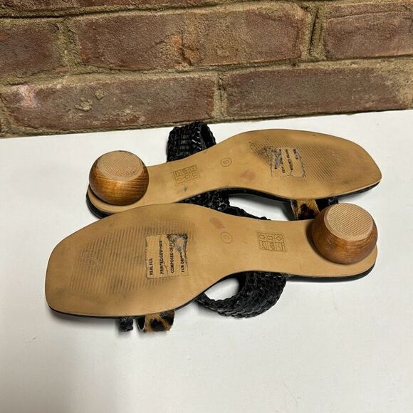 42 Gold Naya Tan and Black Leopard Pony Hair Slide Sandals Size 9 - Picture 9 of 9